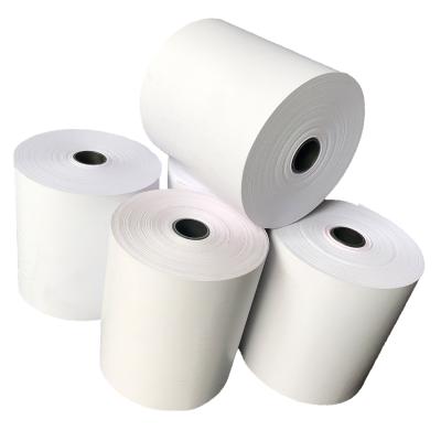 China Clear Color Plastic Core Printed POS Terminal 80x80 mm 70gsm Direct Thermal Cash Register Paper Roll for sale