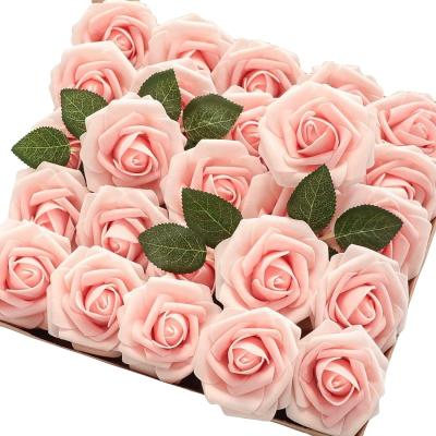 China Artificial Flowers 25pcs Natural Touch Burgundy Red Foam Stems Fake Roses For DIY Wedding Bouquets Valentine's Day Gift Decorative Flower for sale