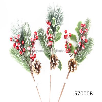 China DIY Wreath Christmas Decorations 57000 Supplies Snowy Christmas Pine Cone Flower Decoration With Holly Red Berry for sale