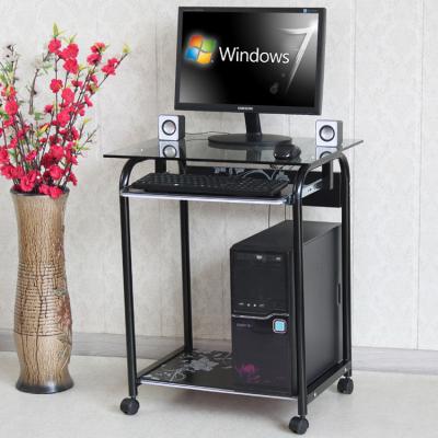 China Tempered Glass And Wood Home Computer Table Black Color Movable Study Table DX-089 for sale