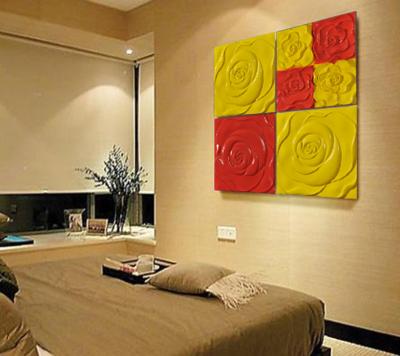 China PU 3D Decorative Wall Panel Red / Yellow Rose 600mm * 600mm for sale