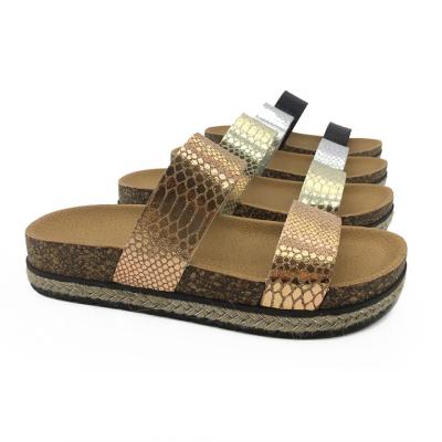 China Fashion Trend Promotion 2021 High Quality Women Shoes Irregular Slides Cork Snake Outdoor Pattern Slippers for sale