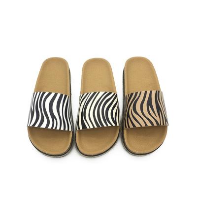 China 2021 Fashion Trend Designer Arch Support Ladies Shoes Cork Wood Slides Zebra Animal Style Slippers for sale