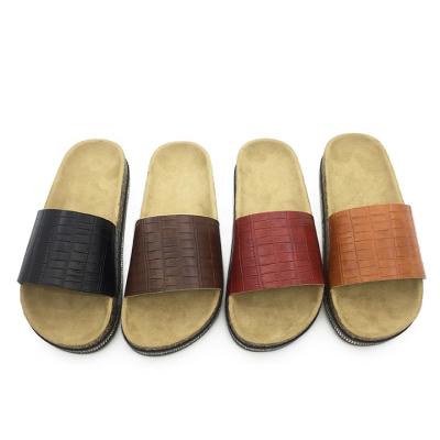 China Fashion Trend New Arrival Color Diamond Sole PU Plaid Pattern Deep Slides For Outdoor Cork High-Quality Slippers for sale