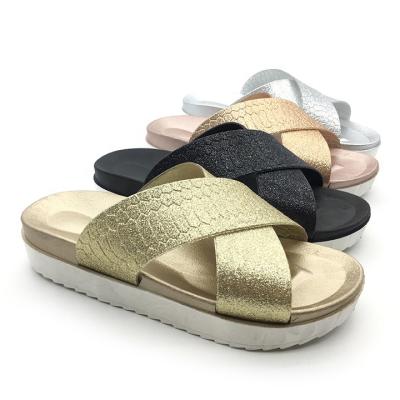 China Fashion Trend Factory Sale Directly Quick-Dtying Seaside Arch Support Sliddes Glitter Cross Straps Slippers for sale