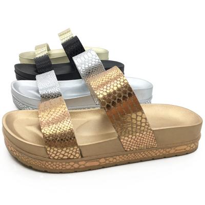 China Fashion Trend New Arrival Casual Irregular Pattern Shoes Double Straps Slippers Shining Snake Slides For Outdoor for sale