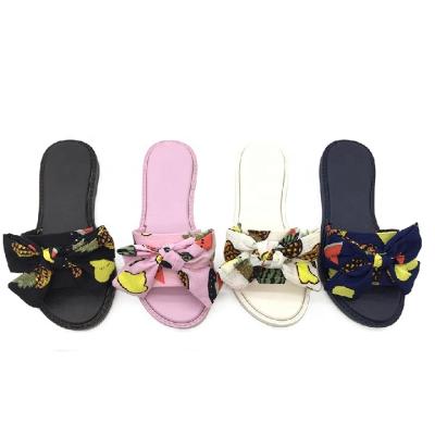 China 2021 Fashion Trend Bowknot Slippers New Outside Wear Ladies Summer Fashion Flat Sandal Slippers Wholesale for sale