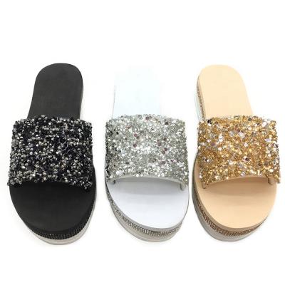 China Fashion Trend Rose Gold Color EVA Ladies Slippers Blingbling Diamond PVC Uppers Women Sandals for sale