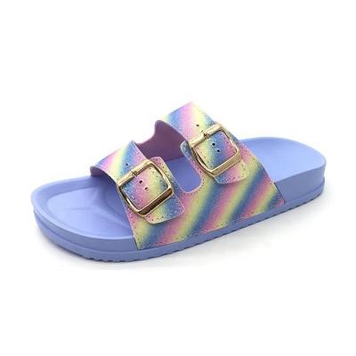 China Fashion Trend Women Summer Beach Sandals Flats Shoes 2 Color Candy Rainbow Leather Open Toe Thick Heel Fashion Toe Slippers for sale