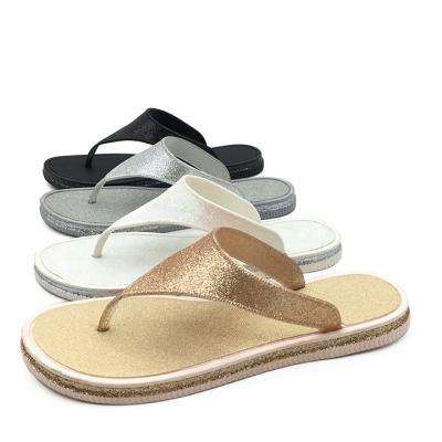 China Fashion Low MOQ Good Walking Glitter Flip Flops Triangle Slides Costom Logo Footwear Low Sole Daily Trend Prices For Women Ladies for sale