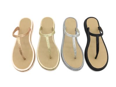 China Fashion Trend Hot Selling Women's Simple Shiny Flip Flops Glitter T-Strap Slides Slippers Girls Indoor Outdoor Sandals for sale