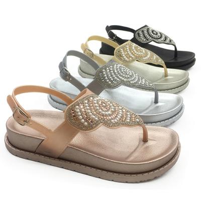 China Fashion Trend Factory Price Good Size Ladies Flip Flops Pearl Diamond Sandals Increasing Quality for sale