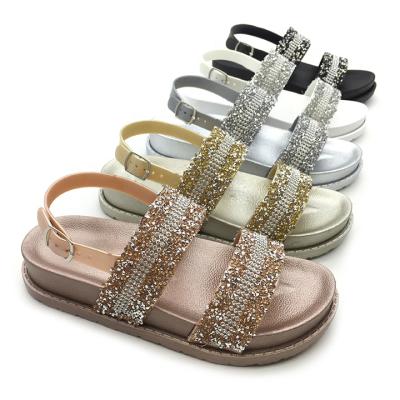 China 2021 Fashion Trend New Style Blingbling Wholesale Rhinestone Thick Sole For Outdoor Beach Party Ladies Sandals for sale