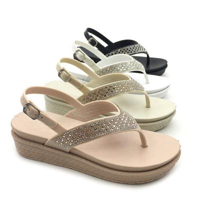 China 2021 Fashion New Style Leisure Ladies Diamond Flips Flops Thick Wedges Sandals For Summer Beach Women Shoes for sale