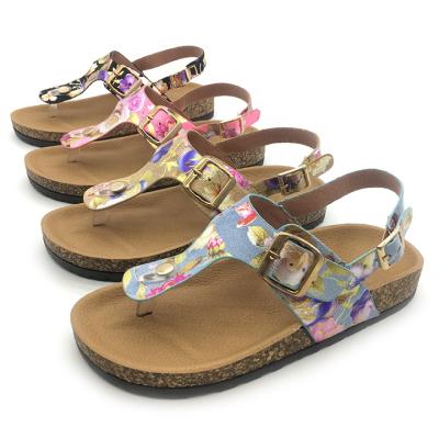 China New Fashion Trend Design Italy Style Printing Flowers Cork Sole Women Sandals For Summers Ladies Outdoor Shoes for sale