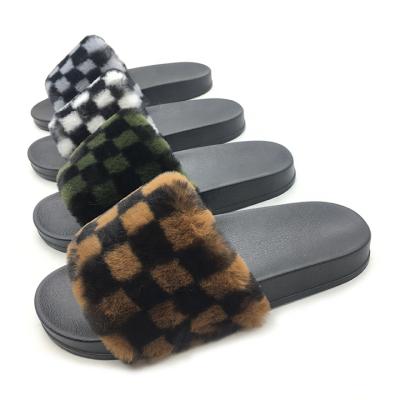 China Large Shoe Trend Fashion Non-slip Plush Fur Fancy Slides For Women Fur Design Fashion Winter Fox Fur Slippers for sale