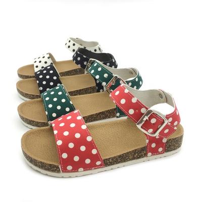 China Summer Girls Waterproof Non-slip Outdoor Flat Dot Pattern Slippers Colorful With Cork Back Straps Children Sandals for sale