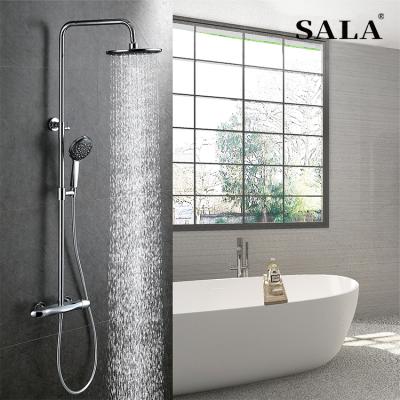 China With Slide Bar SALA Quality Brass Hardware Round Temperature Control Cold And Hot Water High End Bathroom Rain Shower Set for sale