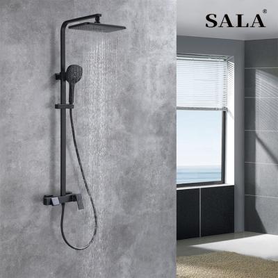 China With SALA High Quality Luxury Brass Sliding Bar Cold And Hot Water Black Bathroom Rain Shower Faucet Set for sale