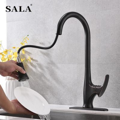 China Hot And Cold Matte Brass Kitchen Faucet Black With Pull Down Spout Kitchen Bathroom Faucet for sale