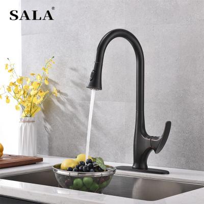 China Hot And Cold Modern Black Sink Faucet Can Pull Out Streamlined Kitchen Design Faucet for sale