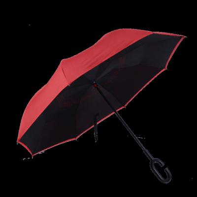 China Casual Reverse Inverted Umbrella Black Exterior And Red Inside Color C Shape Handle Umbrella In Stock Custom Logo Printing Umbrellas for sale