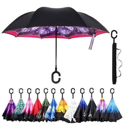 China All In 1 Free Hands C Shape Handle Folding Reverse Inverted Upside Down Umbrella Paraguas Reversible for sale