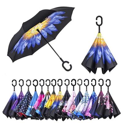 China All In 1 Custom Compact Print Sunflower Rain Reverse Umbrella Inverted Sunshade for sale