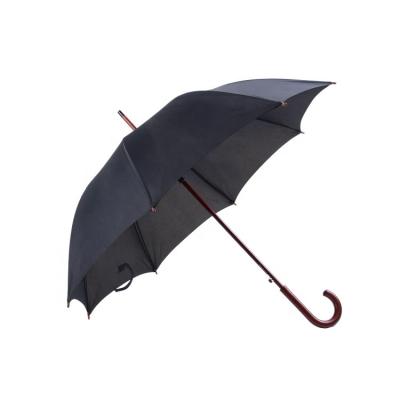 China All In 1 New 2019 30 Inch Wooded Handle Automatic Travel J Windproof Black Straight Umbrella for sale