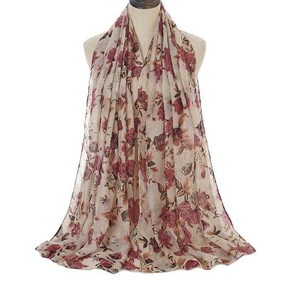 China Soft Flower Scarves Basic Hijabs 180*90cm Large Size For Women Print Elegant Shawl Squishy Scarf for sale