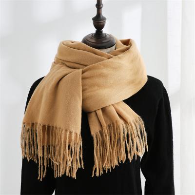 China New Winter Color Cashmere Soft Smooth Feeling Sheer Scarf Wraps Lovely Soft And Fashionable Tassel Scarf Medium And Long Warm Scarf for sale