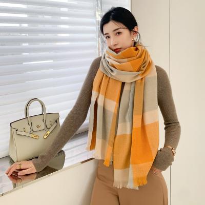 China Soft Smooth Plaid Thickened Cashmere Scarf Shawl Poncho Warm New Feeling Woolen Scarf Women Winter Poncho Shawls For Women for sale