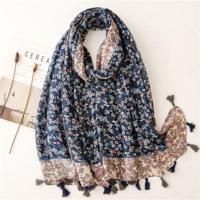 China Cotton printing flowers new scarf canvas ladies flowers cotton and cotton colorful printing shawls and scarves for sale