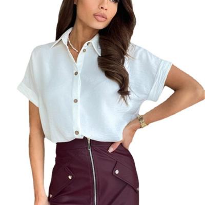 China Anti-pilling 2022 Women Button Down Blouses Half Full Sleeve Short T-Shirt Ladies Turn Down Collar Casual Shirts for sale