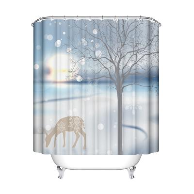 China Sustainable 3d Digital Printing Waterproof Polyester Bathroom Shower Curtain With Elegant Deer Pattern for sale