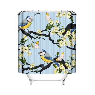 China Sustainable 3D Digital Printing Waterproof Polyester Bathroom Shower Curtain With Cute Bird Pattern for sale