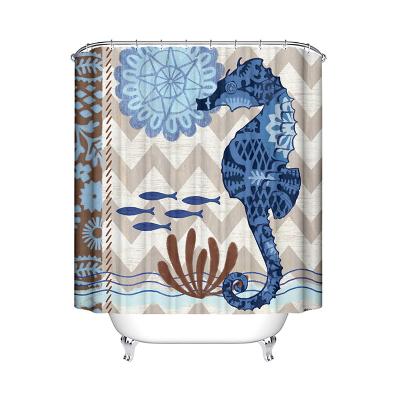 China Custom Fashionable Waterproof Polyester Home Sustainable 3D Digital Printing Bathroom Shower Curtain With Seahorse Pattern for sale