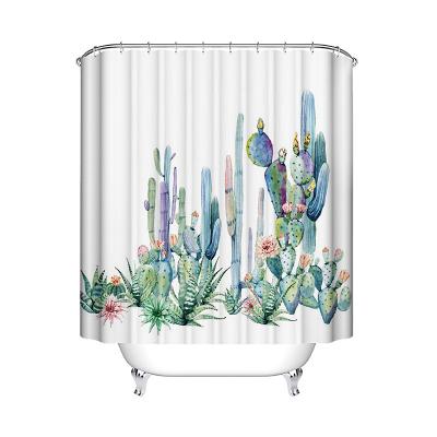 China Custom Fashionable Waterproof Bathroom Sustainable Polyester 3d Digital Printing Shower Curtain With Green Cactus Pattern for sale