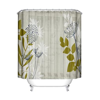 China Sustainable Hot Sales 3d Digital Printing Waterproof Polyester Bathroom Shower Curtain With Green Leaves Pattern for sale