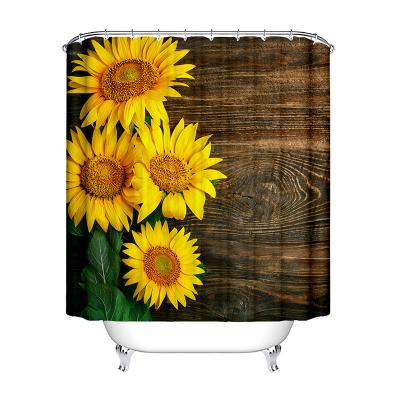 China Sustainable 3d Digital Printing Waterproof Polyester Bathroom Shower Curtain Sets With Covers And Floral Sunflower Pattern for sale