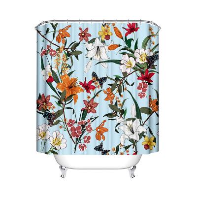 China Custom Printed Shower Curtain Polyester Waterproof Bathroom 3d Print Wholesale Custom Shower Curtain With Flower Pattern for sale