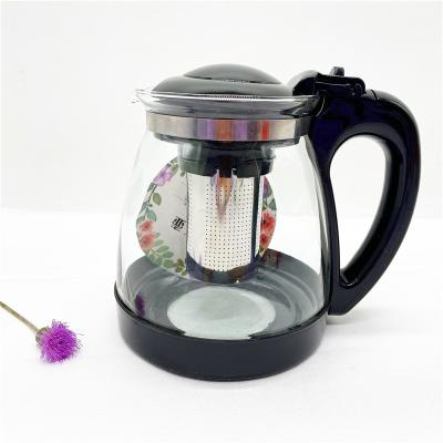 China Heat Resistant Factory Price Pyrex Round Shape Coffee Pot Cover Classic Teapot Heat Resistant Glass Teapot for sale