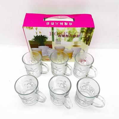 China 2021 Viable Custom High Quality 6 Pieces Flower Pattern Glass Tea Cup Water Cup for sale