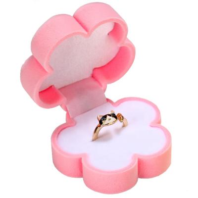 China Wedding Plum Blossom Shape Velvet Ring Jewelry Gift Packaging Jewelry Box for sale