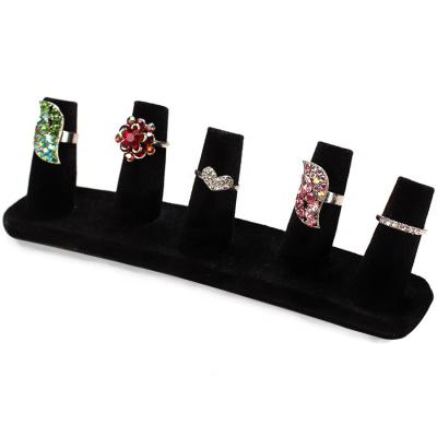 China Fashionable Black Velvet 5 Flat Finger Ring Jewelry Display Organizer for sale