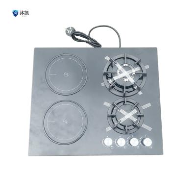 China Hotel 2 Gas 2 Electric Burner Stainless Steel NG LPG Built-in Gas Stove OEM Cooktop Gas Hob for sale