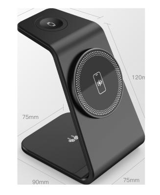 China Compact 3 In 1 Wireless Charger 5W Watch Output And 5W/7.5W/10W/15W Wireless Output for sale