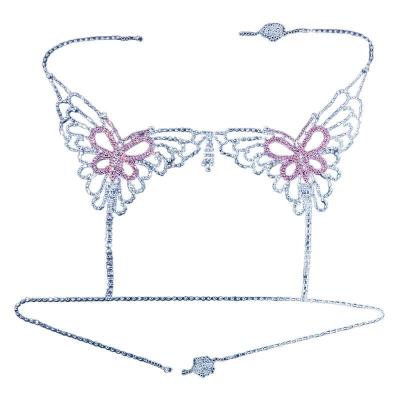 China Sexy Pretty Sexy Crystal Card Diamond Tassel Set Bikini Night Club Chest Pink Rhinestone Body Chain Panties Underwear Jewellery for sale