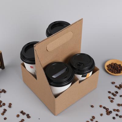 China 2/4/6 Customized Disposable Take Away Cheap Hot Craft Papercup Drink Wrapper Coffee Tea Carrier Disposable Paper Cup Holder With Handle for sale