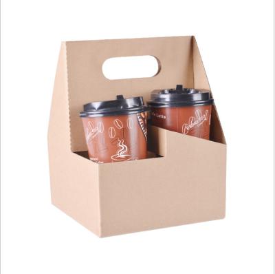 China Disposable Take Away Corrugated Box Coffee Drinkware 2/3/4/6 Cup Holder Tray Cup Carrier Paper Cup Holders Container With Handle for sale